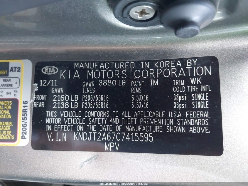 2012 KIA SOUL HATCHBACK 2.0L I-4 DOHC, VVT, 164HP