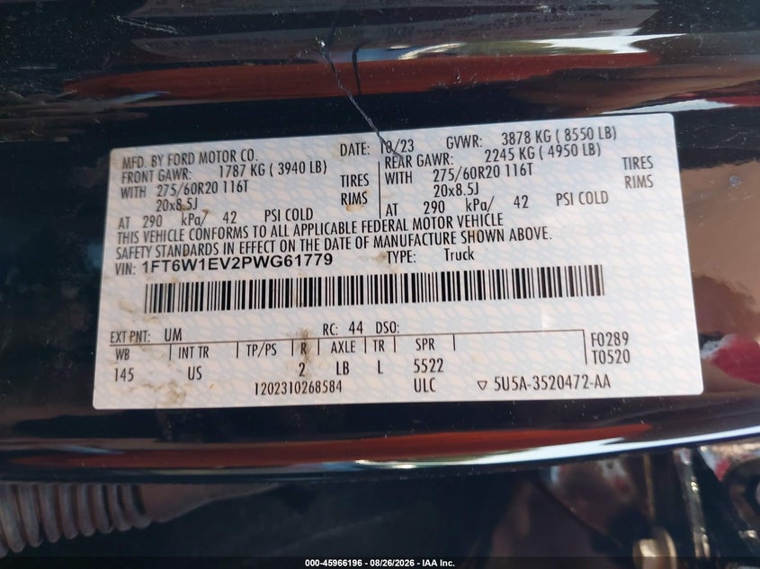 FORD F-150 LIGHTNING 2023 VIN 1FT6W1EV2PWG61779