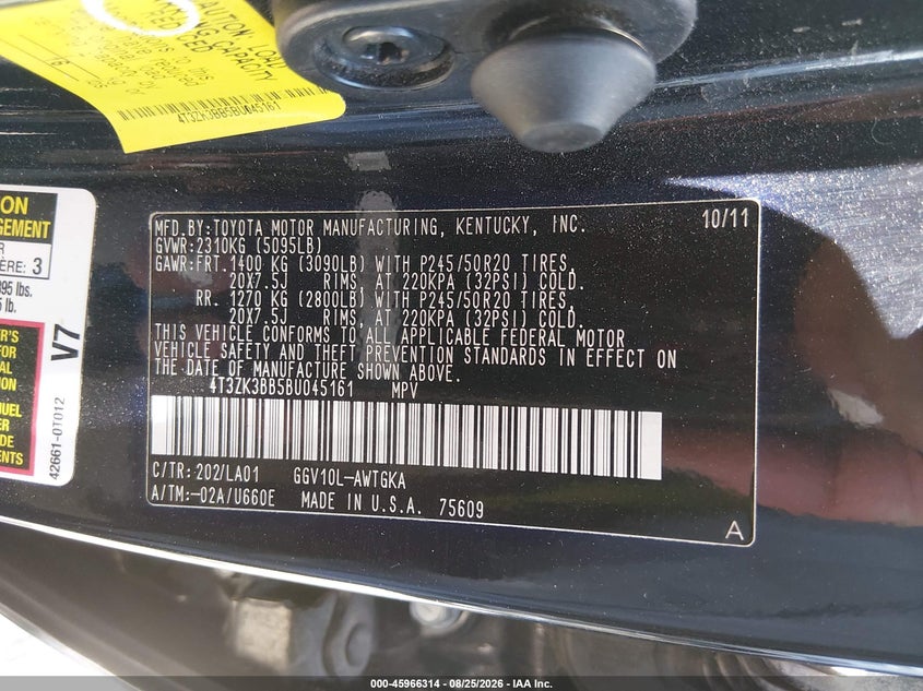 2011 TOYOTA VENZA SPORT UTILITY VEHICLE 3.5L V-6 DOHC, VVT, REGULAR , 268HP