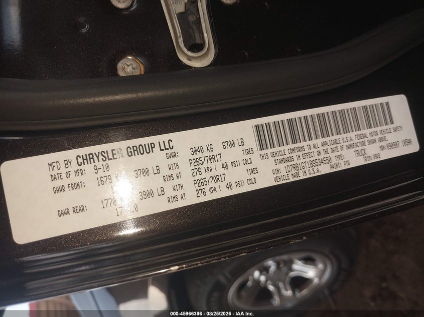 RAM RAM 1500 2011 VIN 1D7RB1GT1BS534550