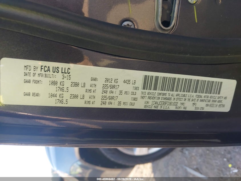 JEEP COMPASS 2015 VIN 1C4NJCEB9FD361632