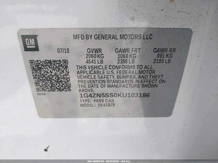 BUICK LACROSSE 2019 VIN 1G4ZN5SS0KU103186