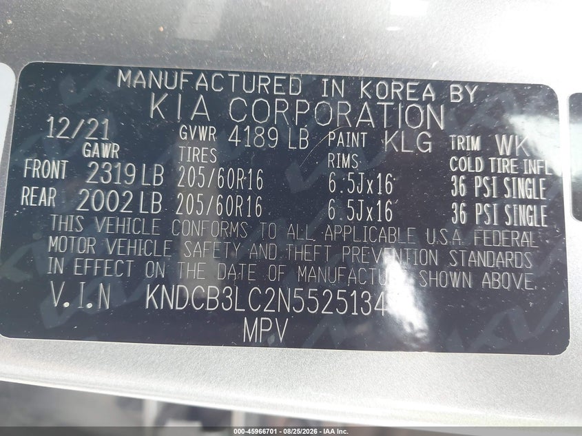 KIA NIRO 2022 VIN KNDCB3LC2N5525134