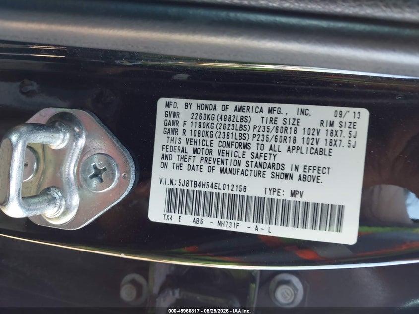 ACURA RDX 2014 VIN 5J8TB4H54EL012156
