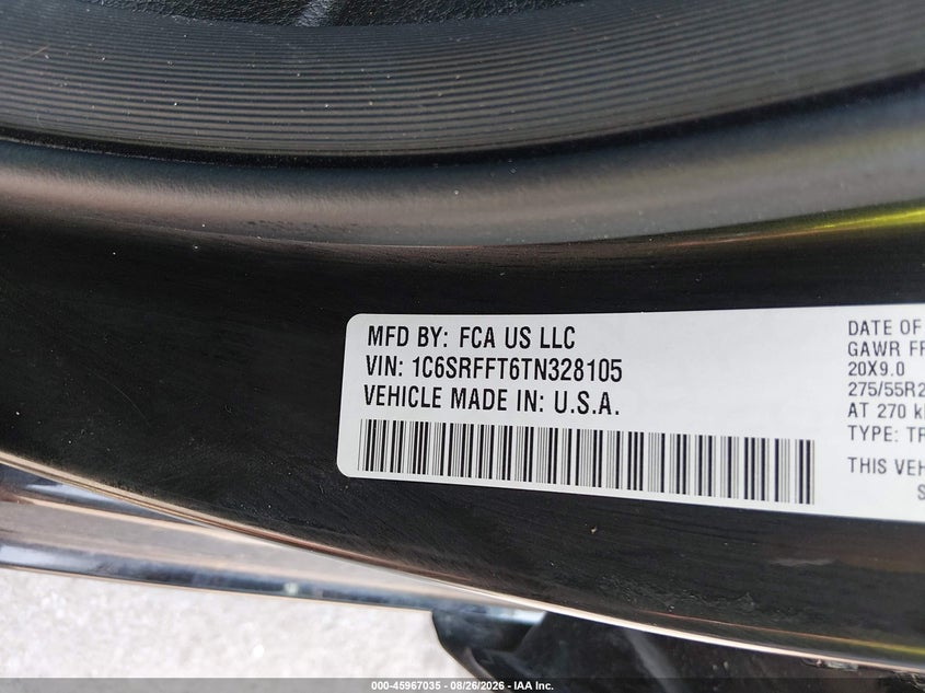 RAM 1500 2026 VIN 1C6SRFFT6TN328105