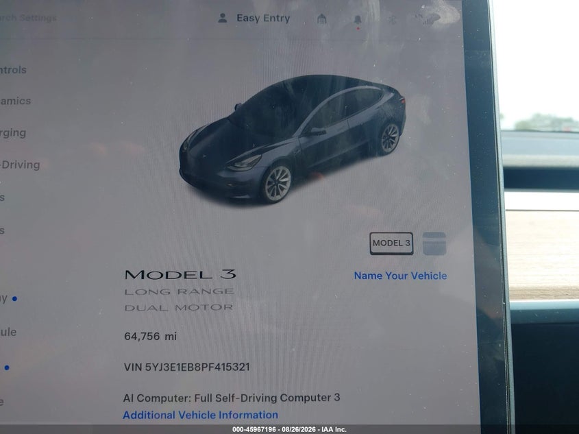 TESLA MODEL 3 2023 VIN 5YJ3E1EB8PF415321