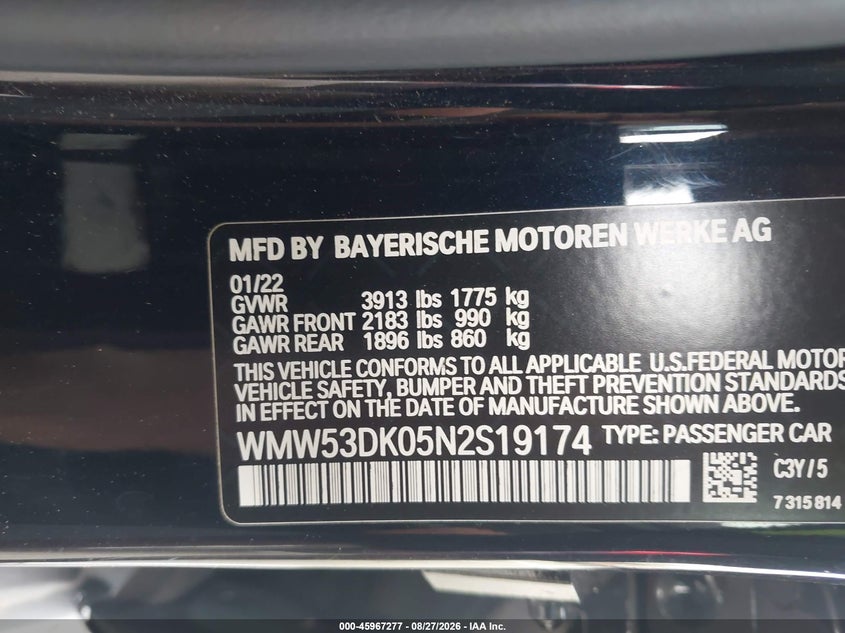 MINI COOPER 2022 VIN WMW53DK05N2S19174