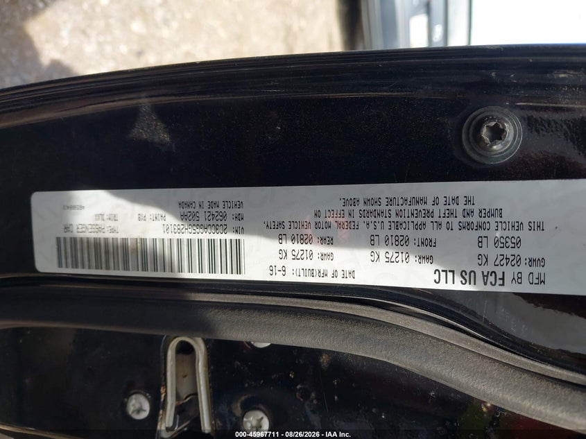 CHRYSLER 300 2016 VIN 2C3CCAGG5GH283101