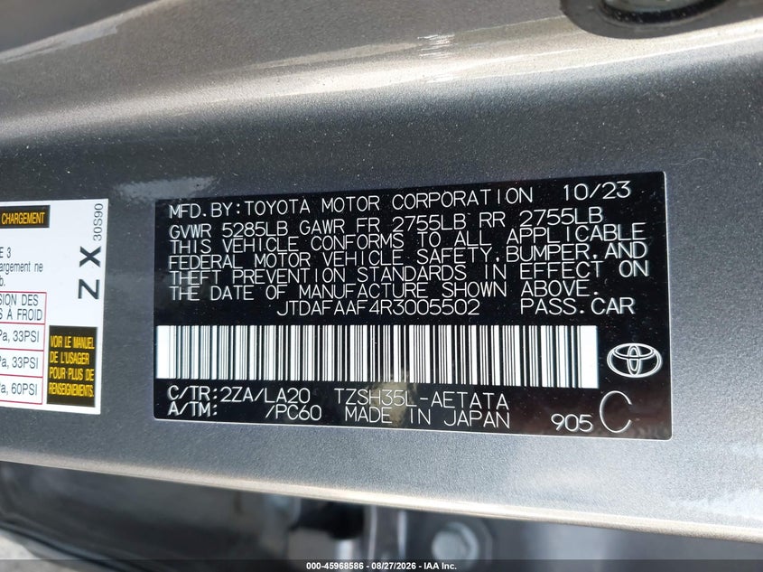 TOYOTA CROWN 2024 VIN JTDAFAAF4R3005502