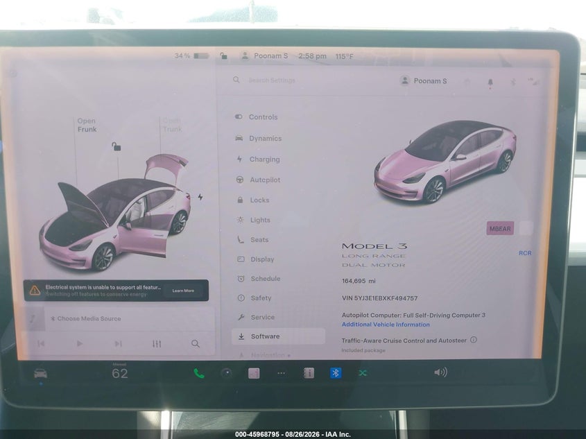 TESLA MODEL 3 2019 VIN 5YJ3E1EBXKF494757