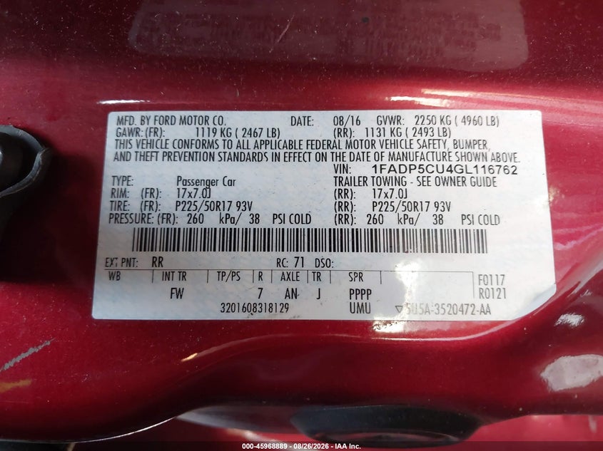 FORD C-MAX ENERGI 2016 VIN 1FADP5CU4GL116762