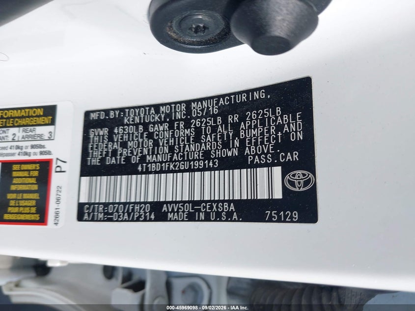 2016 TOYOTA CAMRY SEDAN 2.5L I-4 DOHC, VVT, 156HP