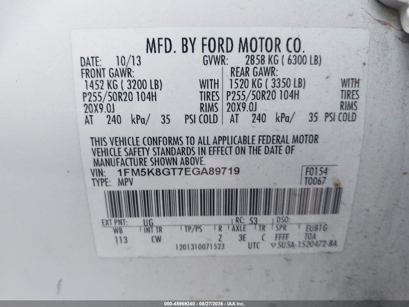 2014 FORD EXPLORER SPORT UTILITY VEHICLE 3.5L V-6 DI, DOHC, VVT, TURBO, PREMIUM , 365HP