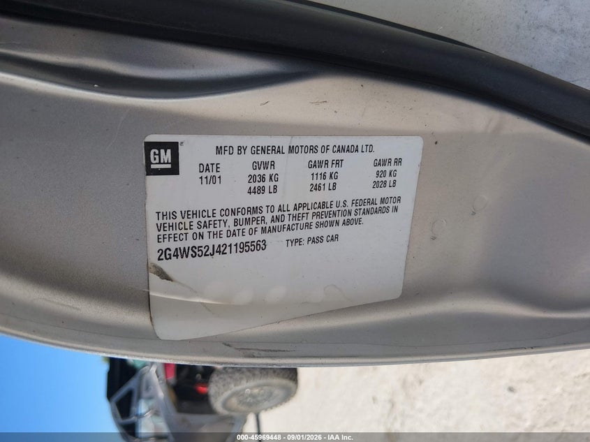 BUICK CENTURY 2002 VIN 2G4WS52J421195563