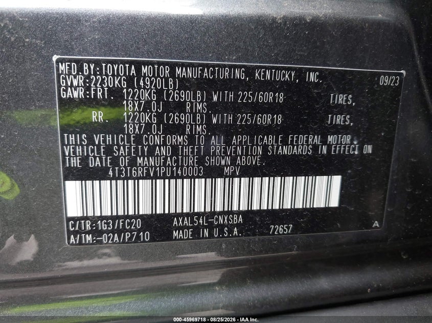 TOYOTA RAV4 HYBRID 2023 VIN 4T3T6RFV1PU140003