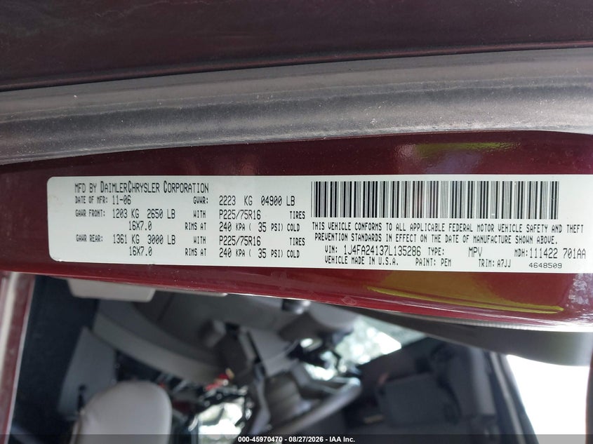 JEEP WRANGLER 2007 VIN 1J4FA24137L135286
