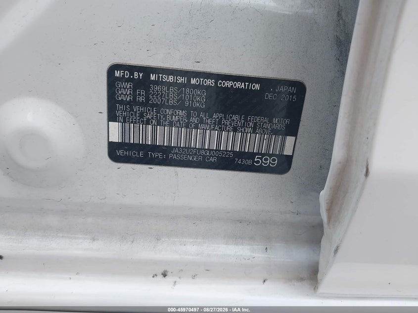 2016 MITSUBISHI LANCER SEDAN 2.0L I-4 DOHC, VVT, REGULAR , 148HP