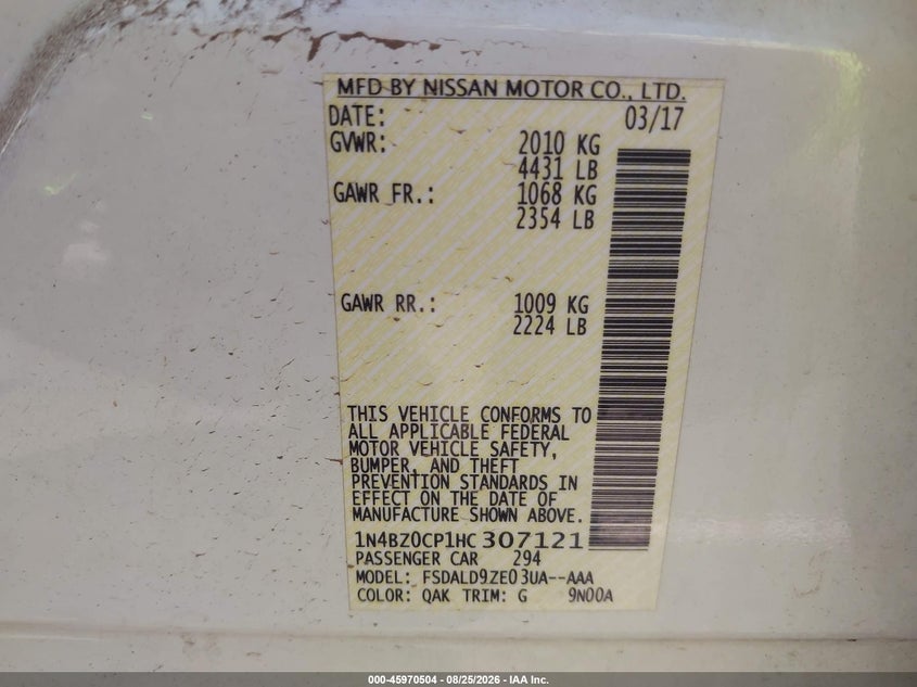2017 NISSAN LEAF auction photo 8