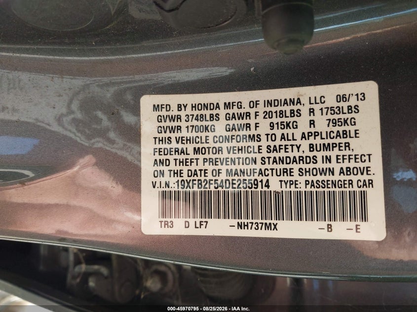 2013 HONDA CIVIC SEDAN 1.8L I-4 VVT, REGULAR , 140HP