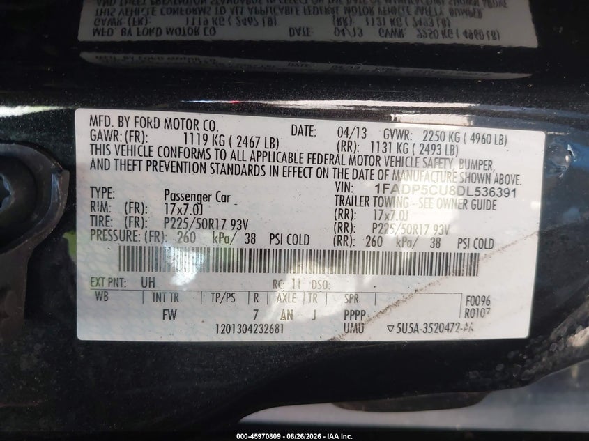 FORD C-MAX ENERGI 2013 VIN 1FADP5CU8DL536391