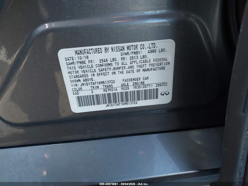 INFINITI Q50 2019 VIN JN1EV7AP1KM513722