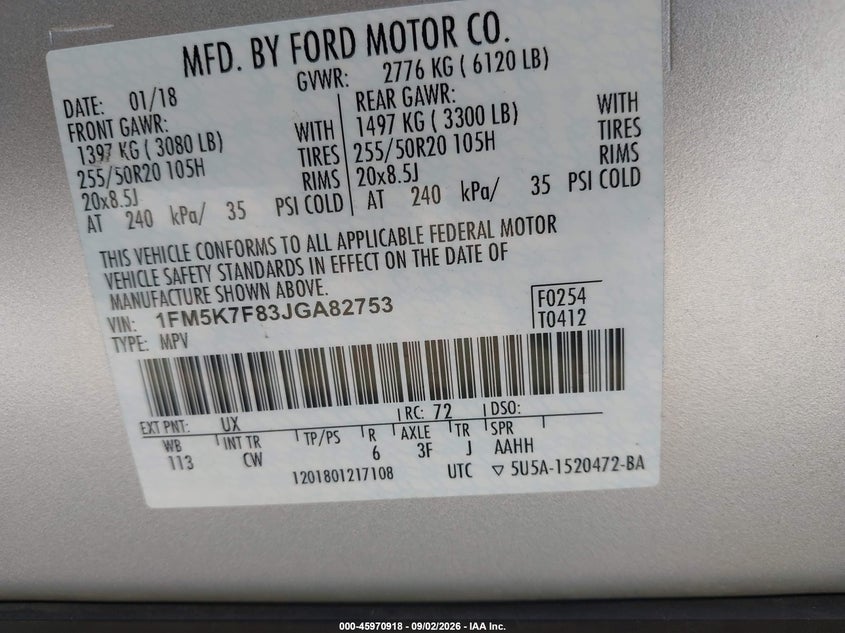 FORD EXPLORER 2018 VIN 1FM5K7F83JGA82753
