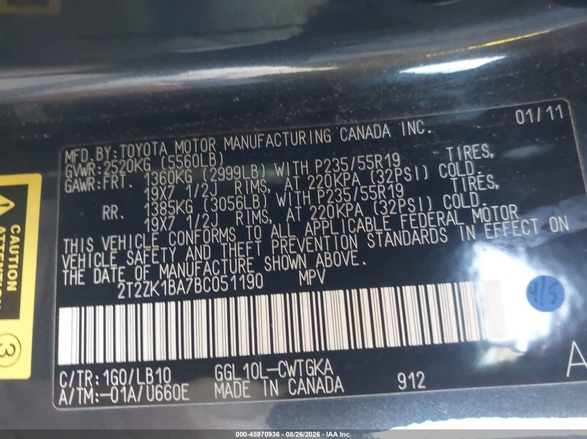 2011 LEXUS RX SPORT UTILITY VEHICLE 3.5L V-6 DOHC, VVT, PREMIUM , 275HP