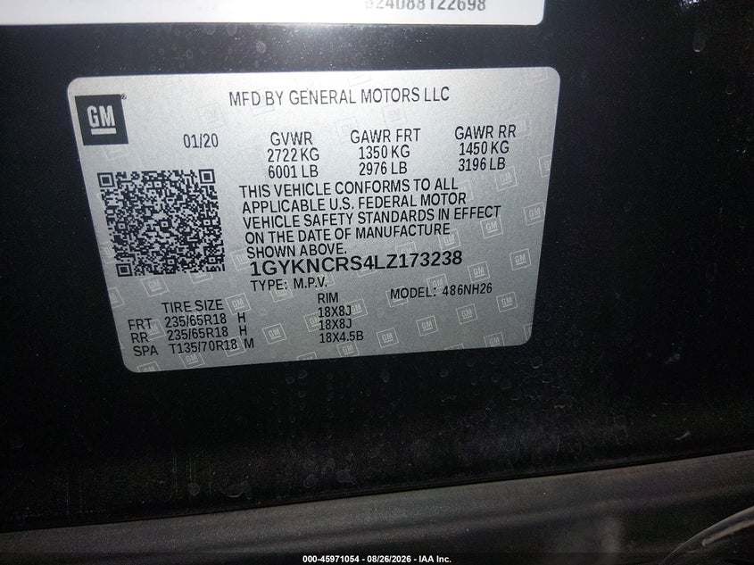CADILLAC XT5 2020 VIN 1GYKNCRS4LZ173238