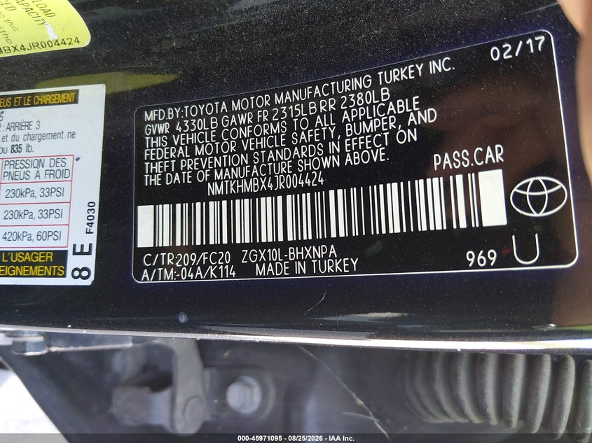 TOYOTA C-HR 2018 VIN NMTKHMBX4JR004424