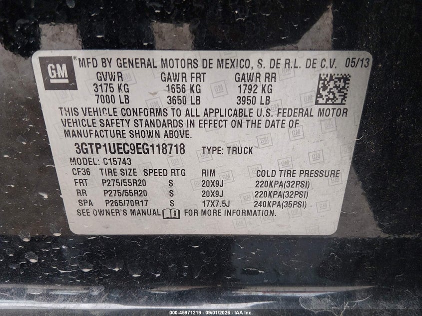 GMC SIERRA 1500 2014 VIN 3GTP1UEC9EG118718