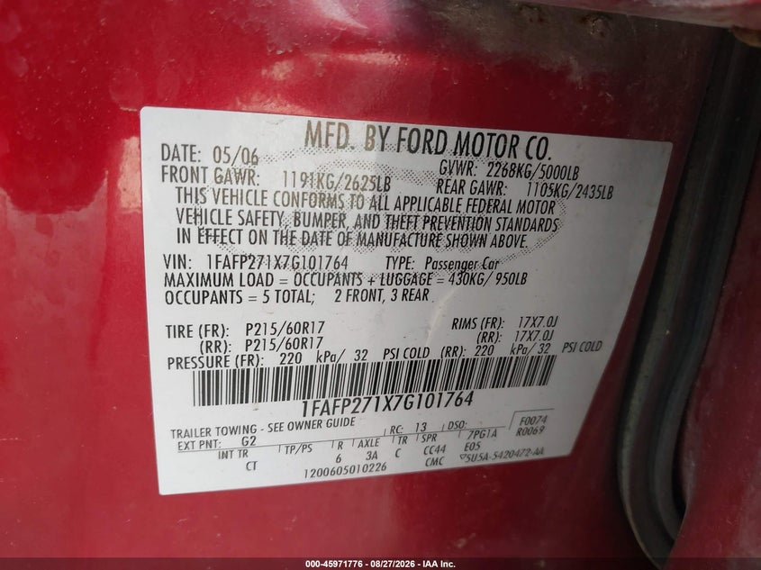 2007 FORD FIVE HUNDRED auction photo 8