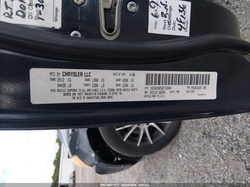 DODGE CALIBER 2008 VIN 1B3HB28B58D720804