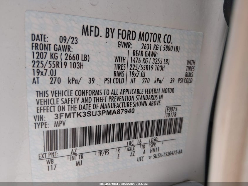 FORD MUSTANG MACH-E 2023 VIN 3FMTK3SU3PMA87940