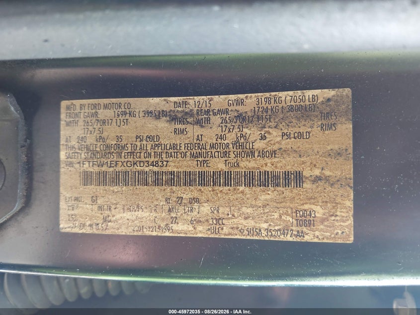 2016 FORD F-150 PICKUP 5.0L V-8 DOHC, VVT, REGULAR , 385HP