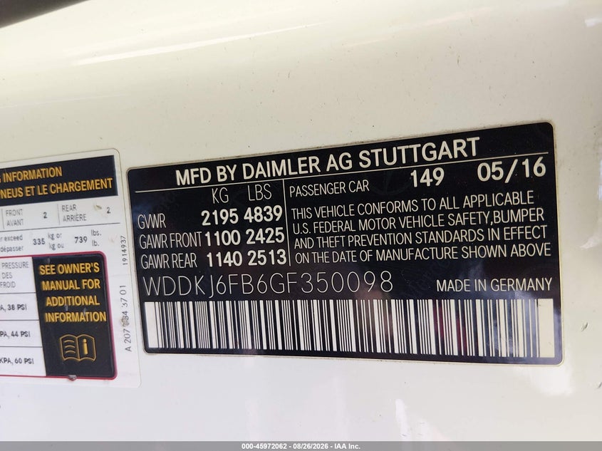 MERCEDES-BENZ E 400 2016 VIN WDDKJ6FB6GF350098