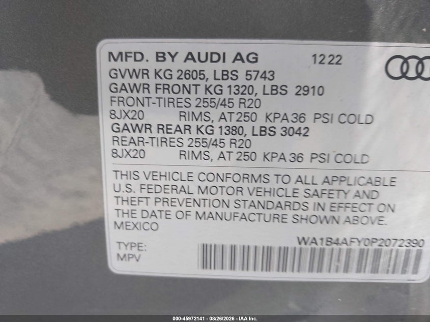 AUDI SQ5 2023 VIN WA1B4AFY0P2072390
