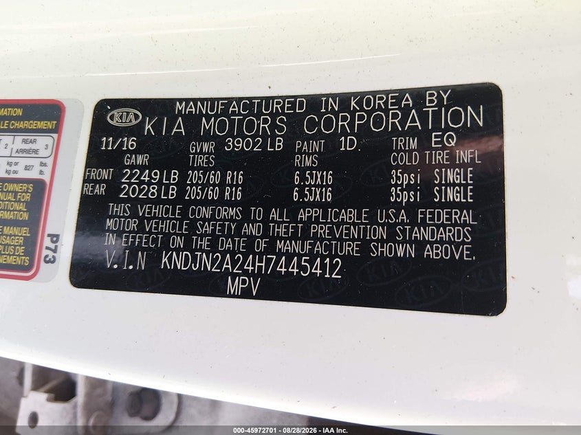 KIA SOUL 2017 VIN KNDJN2A24H7445412