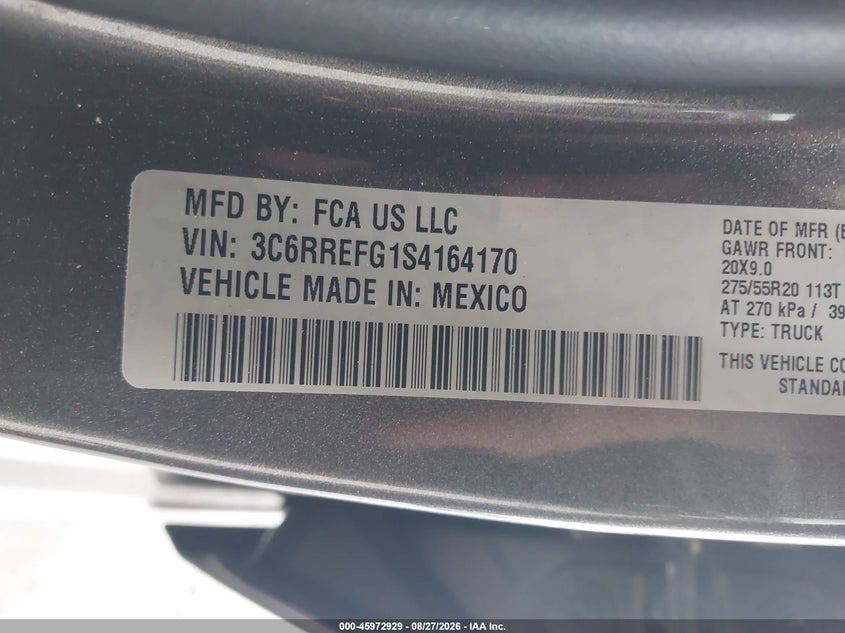 RAM 1500 2025 VIN 3C6RREFG1S4164170