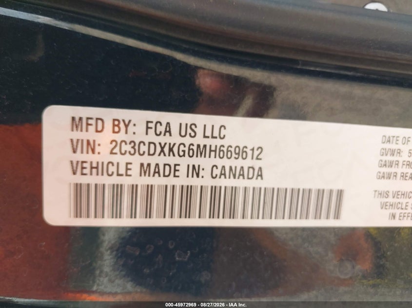DODGE CHARGER 2021 VIN 2C3CDXKG6MH669612