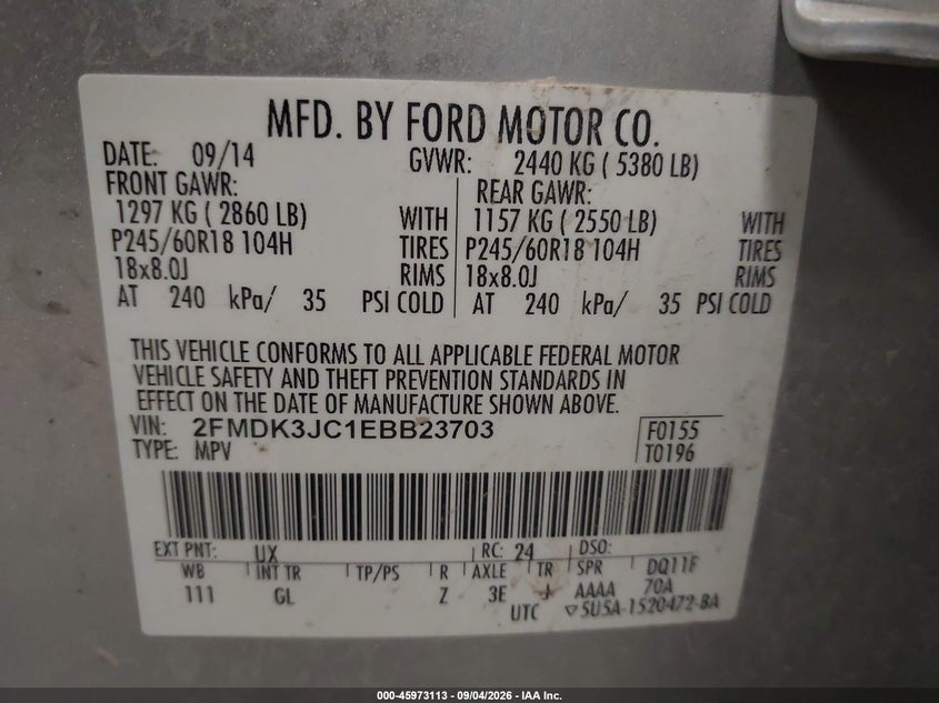 2014 FORD EDGE SPORT UTILITY VEHICLE 3.5L V-6 DOHC, VVT, 285HP
