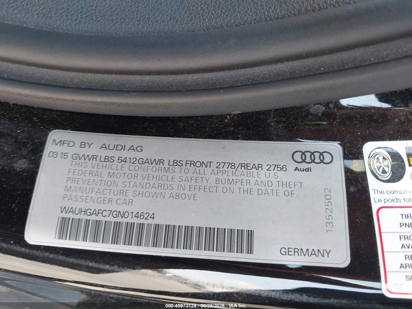 AUDI A6 2016 VIN WAUHGAFC7GN014624
