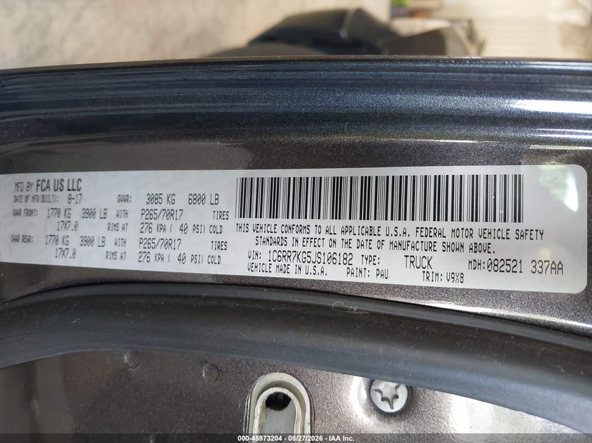 RAM 1500 2018 VIN 1C6RR7KG5JS106182