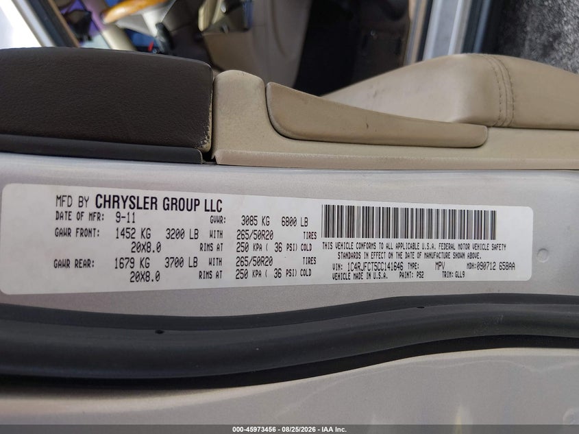 2012 JEEP GRAND CHEROKEE SPORT UTILITY VEHICLE 5.7L V-8 VVT, 360HP