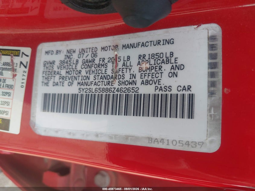 PONTIAC VIBE 2006 VIN 5Y2SL65886Z462652