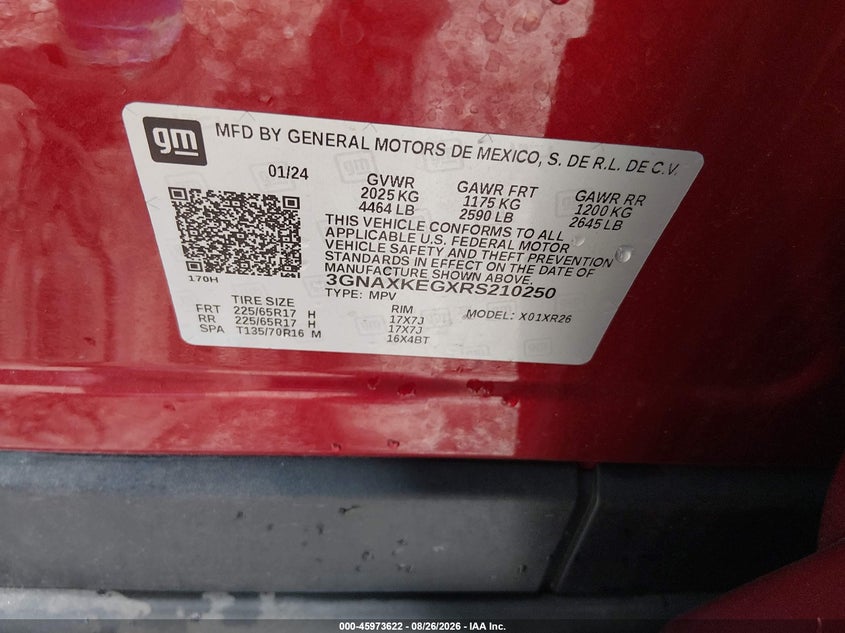 CHEVROLET EQUINOX 2024 VIN 3GNAXKEGXRS210250