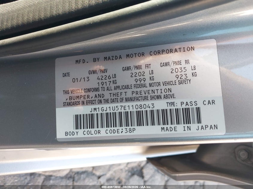 MAZDA MAZDA6 2014 VIN JM1GJ1U57E1108043