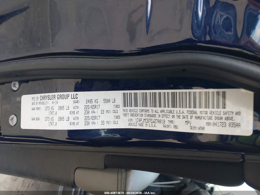 JEEP CHEROKEE 2014 VIN 1C4PJMCB7EW270010