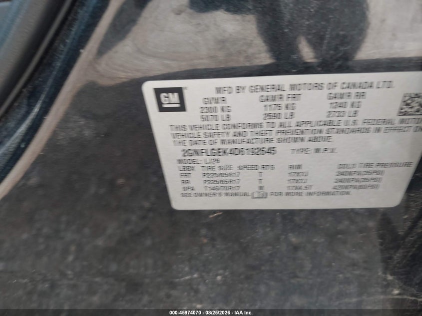 2013 CHEVROLET EQUINOX SPORT UTILITY VEHICLE 2.4L I-4 DI, DOHC, VVT, REGULAR , 182HP