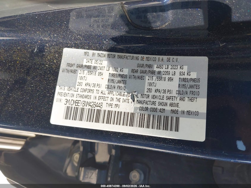 MAZDA CX-30 2022 VIN 3MVDMBEY8NM428448