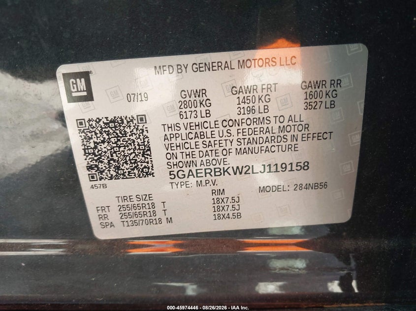 BUICK ENCLAVE 2020 VIN 5GAERBKW2LJ119158